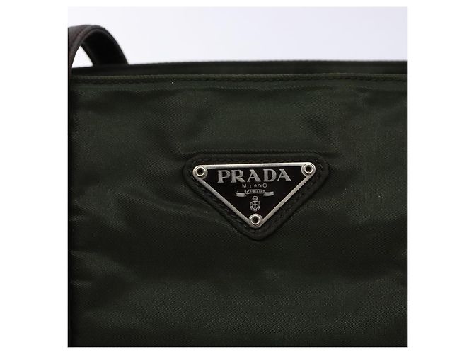 PRADA Schultertasche Nylon Leder Khaki Silber Authentisch bs28226 - Ansicht 17