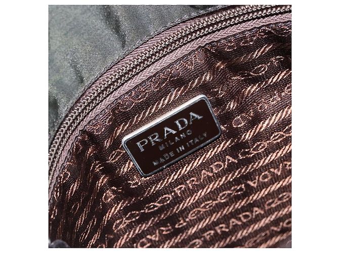 PRADA Schultertasche Nylon Leder Khaki Silber Authentisch bs28226 - Ansicht 18