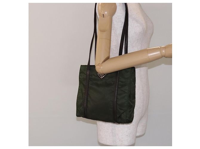 PRADA Schultertasche Nylon Leder Khaki Silber Authentisch bs28226 - Ansicht 24