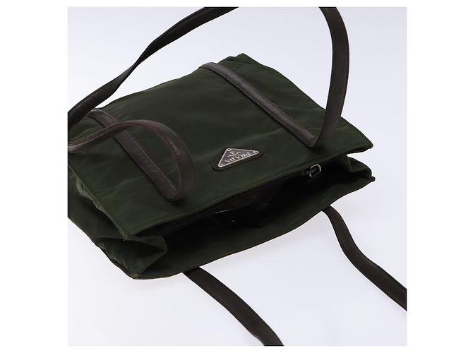 PRADA Schultertasche Nylon Leder Khaki Silber Authentisch bs28226 - Ansicht 6