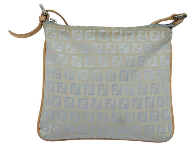 FENDI Zucchino Canvas Schultertasche Hellblau Silber Authentisch 133278 - Ansicht 13
