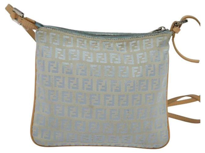 FENDI Zucchino Canvas Schultertasche Hellblau Silber Authentisch 133278 - Ansicht 2