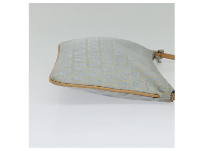 FENDI Zucchino Canvas Schultertasche Hellblau Silber Authentisch 133278 - Ansicht 4