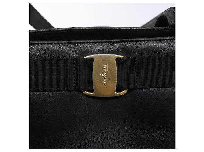 Salvatore Ferragamo Vala Tote Bag Leather Black Gold Auth bs27710 Golden - view 14