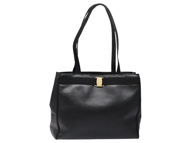 Salvatore Ferragamo Vala Tote Bag Leather Black Gold Auth bs27710 Golden - view 2