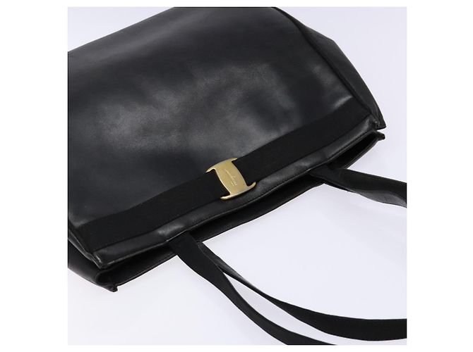 Salvatore Ferragamo Vala Tote Bag Leather Black Gold Auth bs27710 Golden - view 6
