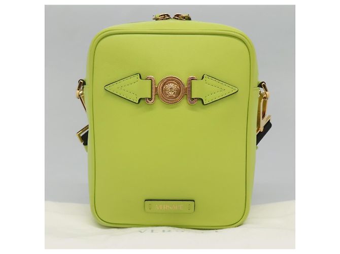 Bolso de Hombro de Cuero VERSACE Verde Lima Oro Auth am8884 Dorado - vista 12