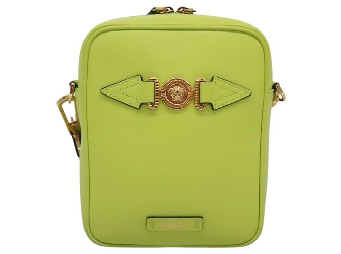 Bolso de Hombro de Cuero VERSACE Verde Lima Oro Auth am8884 Dorado - vista 13