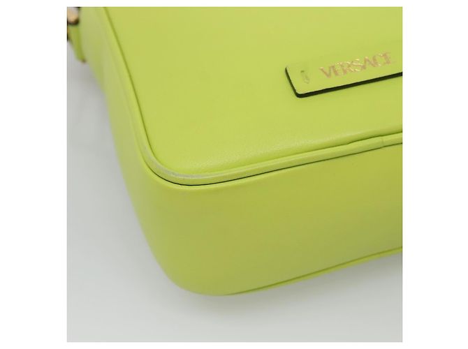 Bolso de Hombro de Cuero VERSACE Verde Lima Oro Auth am8884 Dorado - vista 14