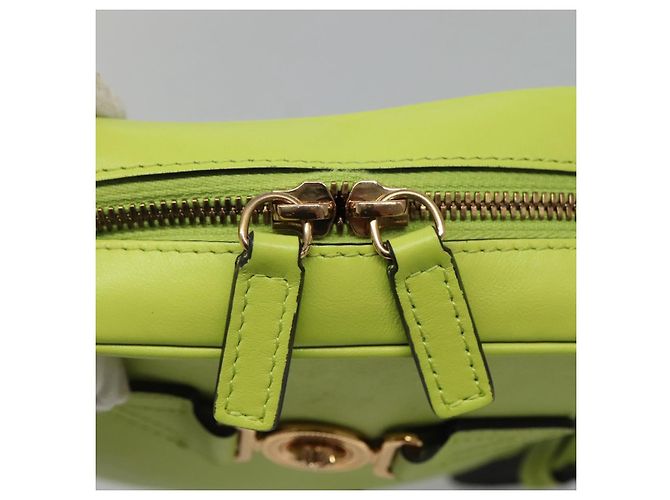 Bolso de Hombro de Cuero VERSACE Verde Lima Oro Auth am8884 Dorado - vista 17