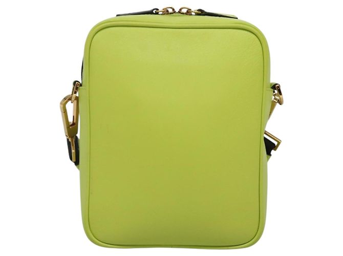 Bolso de Hombro de Cuero VERSACE Verde Lima Oro Auth am8884 Dorado - vista 2