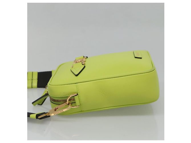 Bolso de Hombro de Cuero VERSACE Verde Lima Oro Auth am8884 Dorado - vista 3