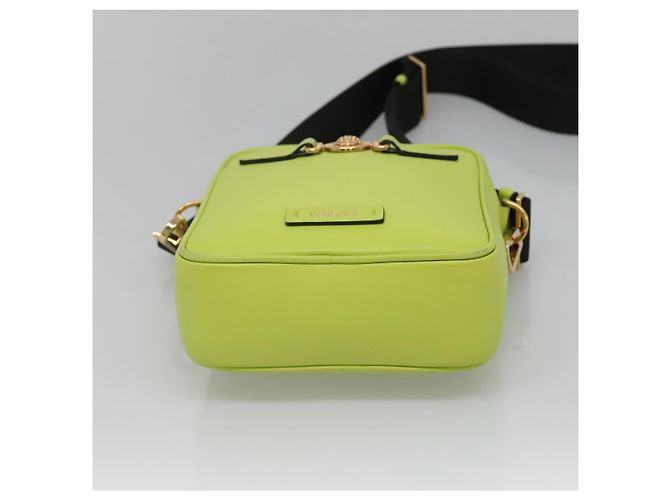 Bolso de Hombro de Cuero VERSACE Verde Lima Oro Auth am8884 Dorado - vista 5