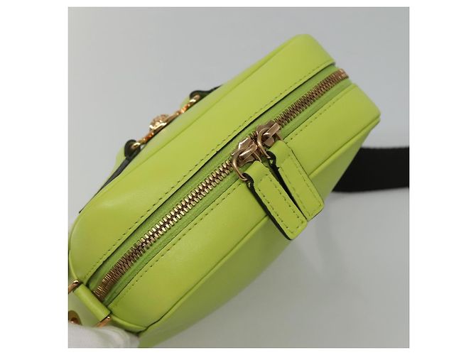 Bolso de Hombro de Cuero VERSACE Verde Lima Oro Auth am8884 Dorado - vista 6