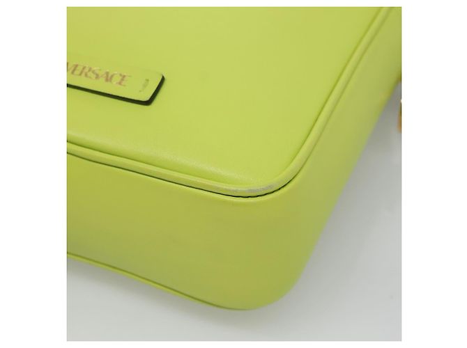 Bolso de Hombro de Cuero VERSACE Verde Lima Oro Auth am8884 Dorado - vista 9