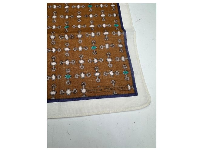Sciarpa monogramma Horsebit vintage Gucci marrone bianco - vista 4