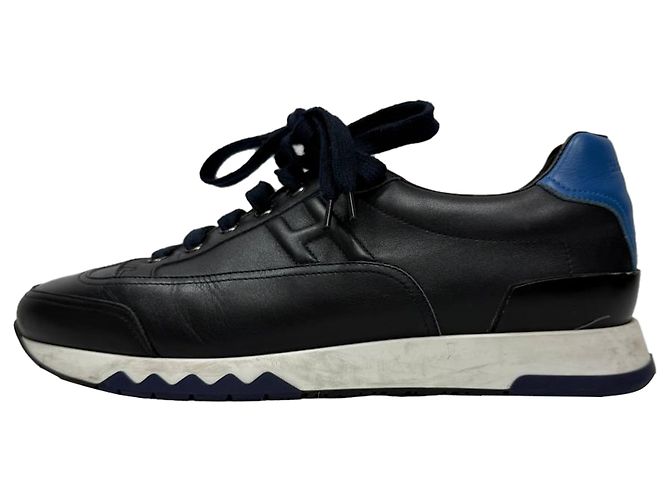 Sneakers con lacci Hermès Trail in pelle blu navy - vista 4