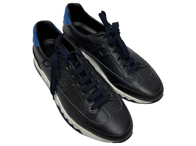 Sneakers con lacci Hermès Trail in pelle blu navy - vista 6