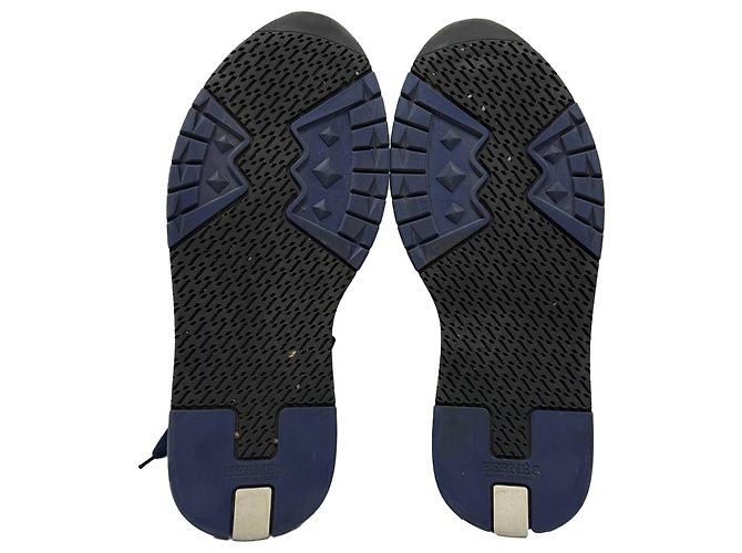 Sneakers con lacci Hermès Trail in pelle blu navy - vista 7
