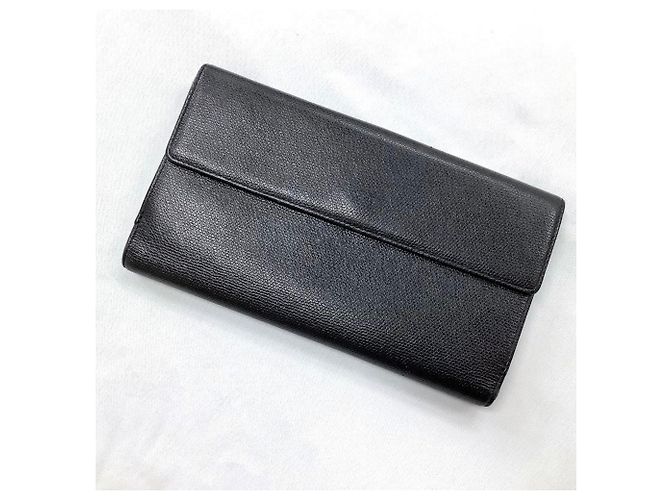 Chanel Coco Button W langer Geldbeutel aus schwarzem Leder - Ansicht 2