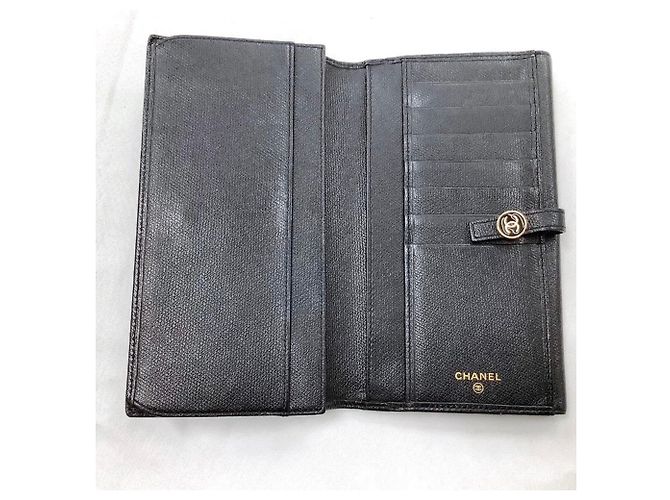 Chanel Coco Button W langer Geldbeutel aus schwarzem Leder - Ansicht 5
