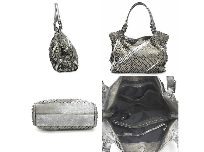 Borsa a spalla in pelle grigia metallica da uomo Burberry Metallico - vista 2