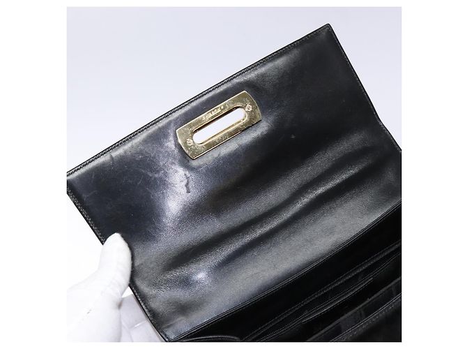 Borsa a mano Gancini in pelle nera e oro Salvatore Ferragamo Auth yk19008 Nero D'oro - vista 10