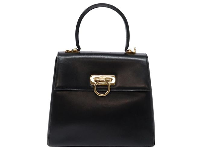 Borsa a mano Gancini in pelle nera e oro Salvatore Ferragamo Auth yk19008 Nero D'oro - vista 13