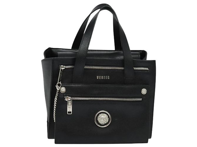 Borsa a mano in pelle nera e argento VERSACE Auth am8883 Nero - vista 13