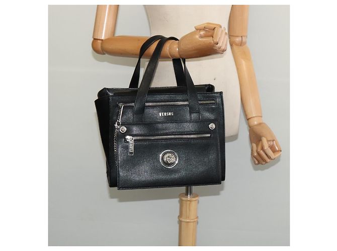 Borsa a mano in pelle nera e argento VERSACE Auth am8883 Nero - vista 24