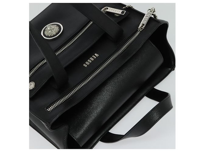 Borsa a mano in pelle nera e argento VERSACE Auth am8883 Nero - vista 6