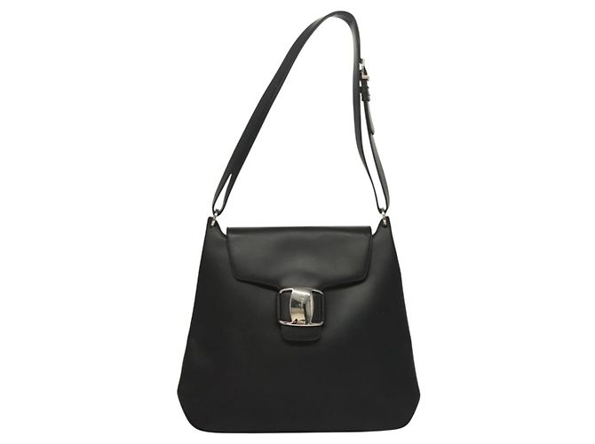 Borsa a Spalla Salvatore Ferragamo Vala Smalto Nero Oro Auth 135986 D'oro - vista 13