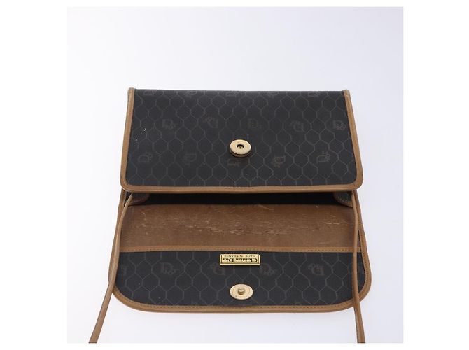 Christian Dior Honeycomb Canvas Shoulder Bag PVC Black Gold Auth 133279 Golden - view 10