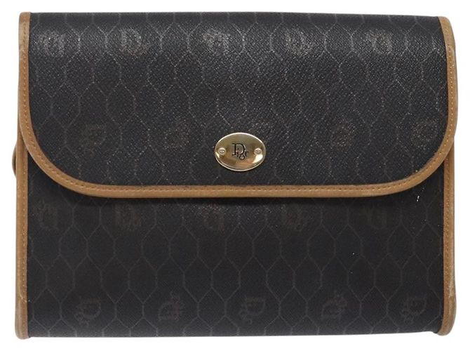 Christian Dior Honeycomb Canvas Shoulder Bag PVC Black Gold Auth 133279 Golden - view 13