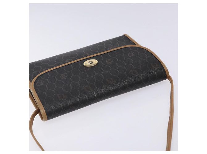 Christian Dior Honeycomb Canvas Shoulder Bag PVC Black Gold Auth 133279 Golden - view 6