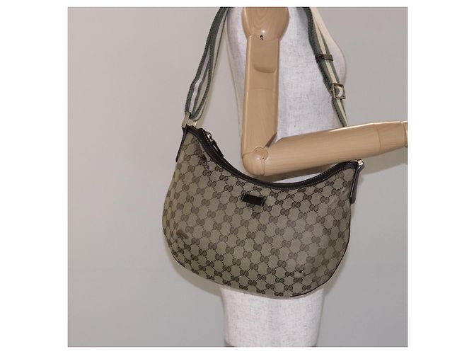 Borsa a Spalla GG Canvas Gucci Beige Oro 181092 Auth 134763 - vista 25