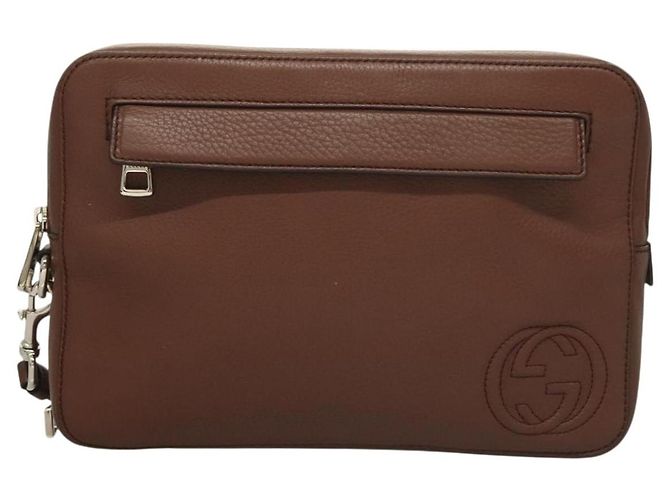GUCCI Clutch in pelle marrone argento 337083 Auth sw1217 - vista 13