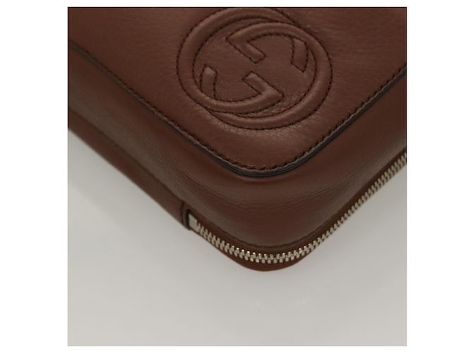 GUCCI Clutch in pelle marrone argento 337083 Auth sw1217 - vista 14