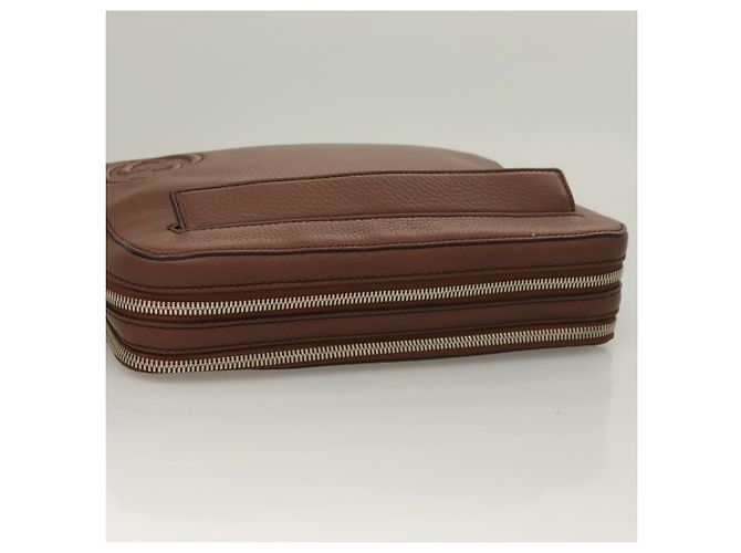 GUCCI Clutch in pelle marrone argento 337083 Auth sw1217 - vista 5
