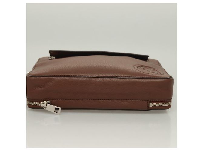 GUCCI Clutch in pelle marrone argento 337083 Auth sw1217 - vista 6