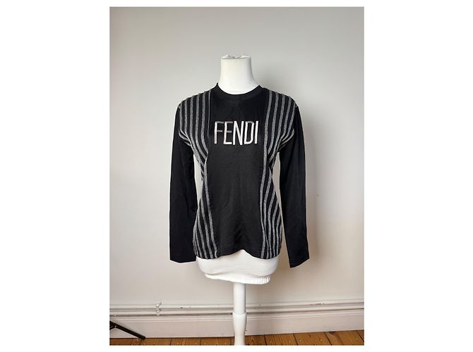 Maglione vintage Fendi in poliestere a righe M Nero - vista 10