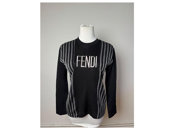 Maglione vintage Fendi in poliestere a righe M Nero - vista 13