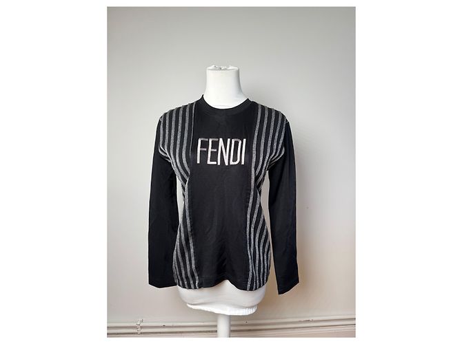 Maglione vintage Fendi in poliestere a righe M Nero - vista 7