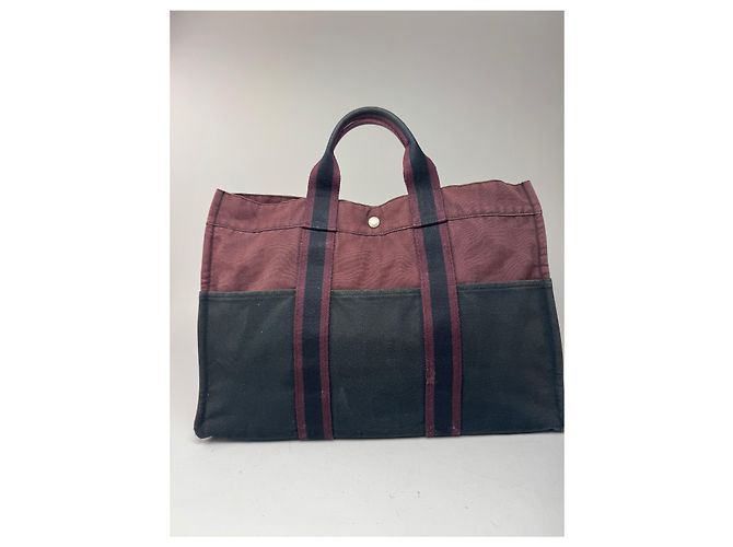 Vintage Hermès Baumwolltasche lila schwarz - Ansicht 12