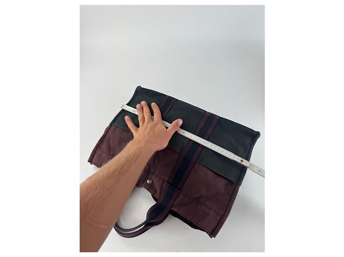 Vintage Hermès Baumwolltasche lila schwarz - Ansicht 13