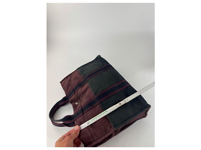 Vintage Hermès Baumwolltasche lila schwarz - Ansicht 14