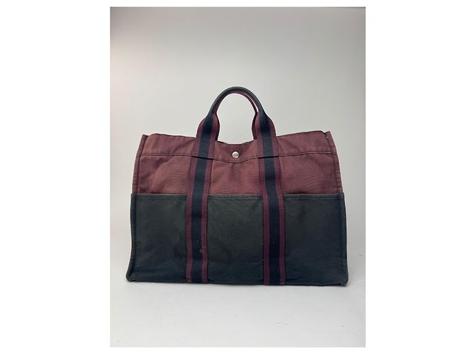 Vintage Hermès Baumwolltasche lila schwarz - Ansicht 15