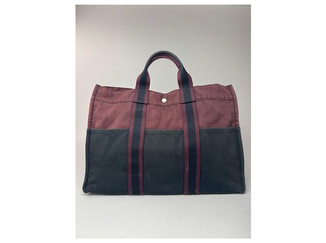 Vintage Hermès Baumwolltasche lila schwarz - Ansicht 2