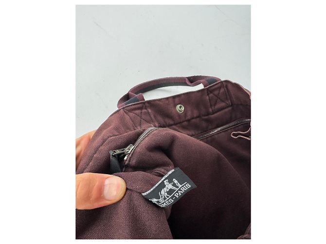 Vintage Hermès Baumwolltasche lila schwarz - Ansicht 5