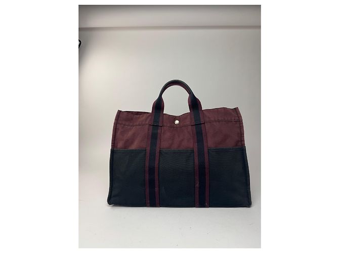 Vintage Hermès Baumwolltasche lila schwarz - Ansicht 6